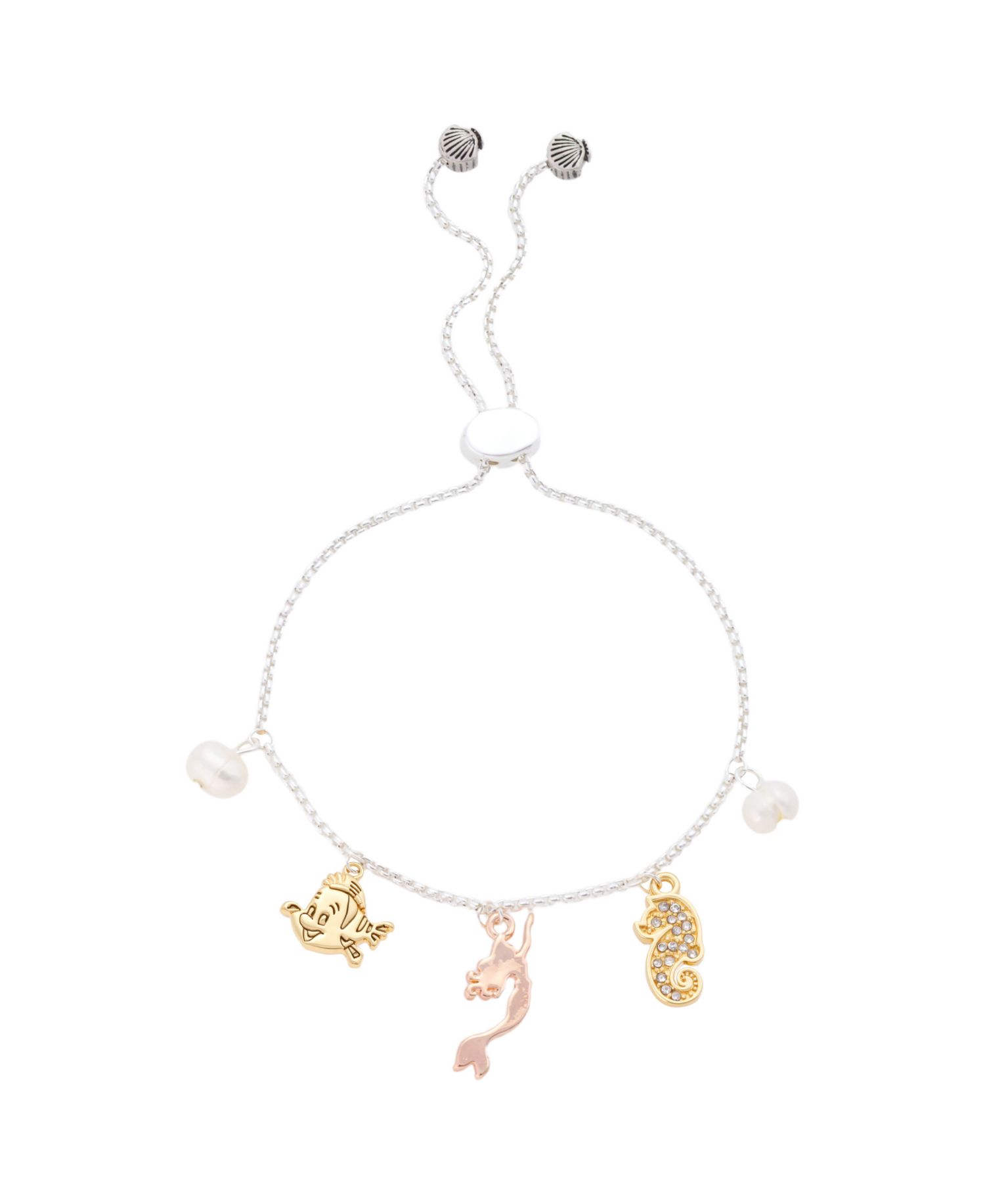 Little Mermaid Cubic Zirconia and Mother of Pearl Charm Bolo Bracelet