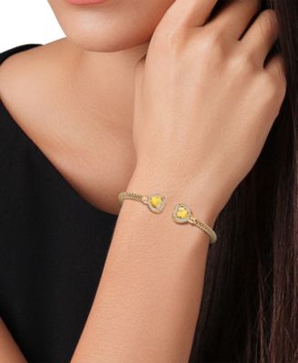 Citrine (2-3/8 ct. t.w.) and White Topaz (1/3 ct. t.w.) Heart Halo Cuff Bracelet in 14k Gold-Plated Sterling Silver