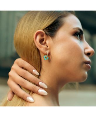 Sterling Silver Enamel Clover Earrings - Turquoise
