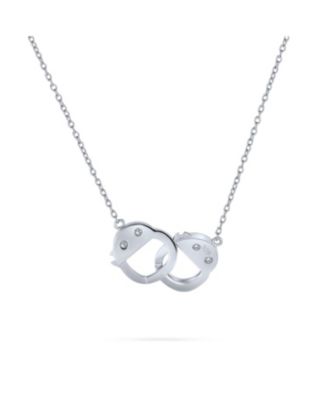 Romantic Delicate Working Lock CZ Accent Handcuff Necklace Pendant & Bangle Bracelet Jewelry Set Sterling Silver