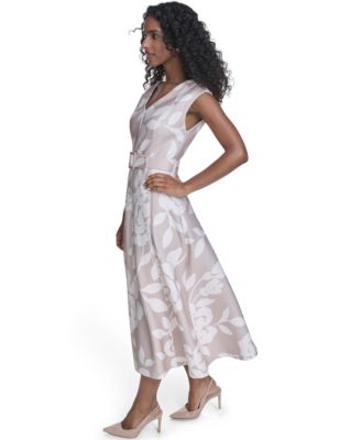 Women's Scuba Belted V-Neck Midi Dress