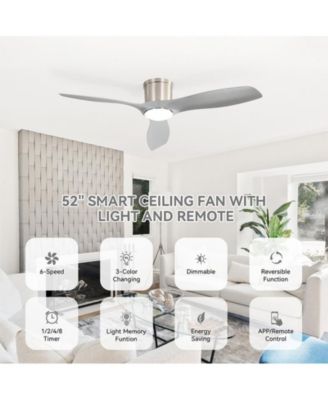 52-inch Modern Minimalist Sand Nickel 3-Blade Flush Mount with Remote Control,Supporting Mobile Device Connection and Voice Function