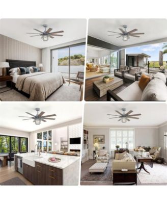 52-inch Grey Farmhouse 8-Blade Indoor Ceiling Fans with Light Kit and Remote Control Dc Motor Bubble Glass Lampshade