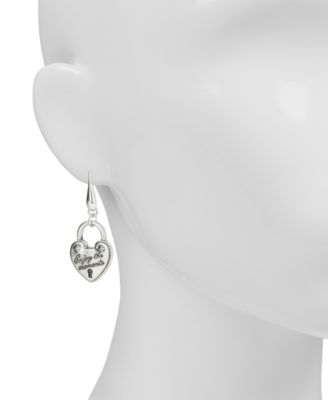 Sliver Plated Heart Lock Drop Earrings 