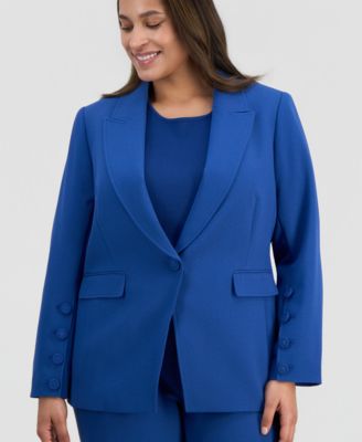 Plus Size One-Button Long-Sleeve Blazer