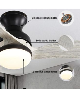 52-inch Modern Classic Black 3-Blade Flush Mount with Intelligent Remote Control and Light