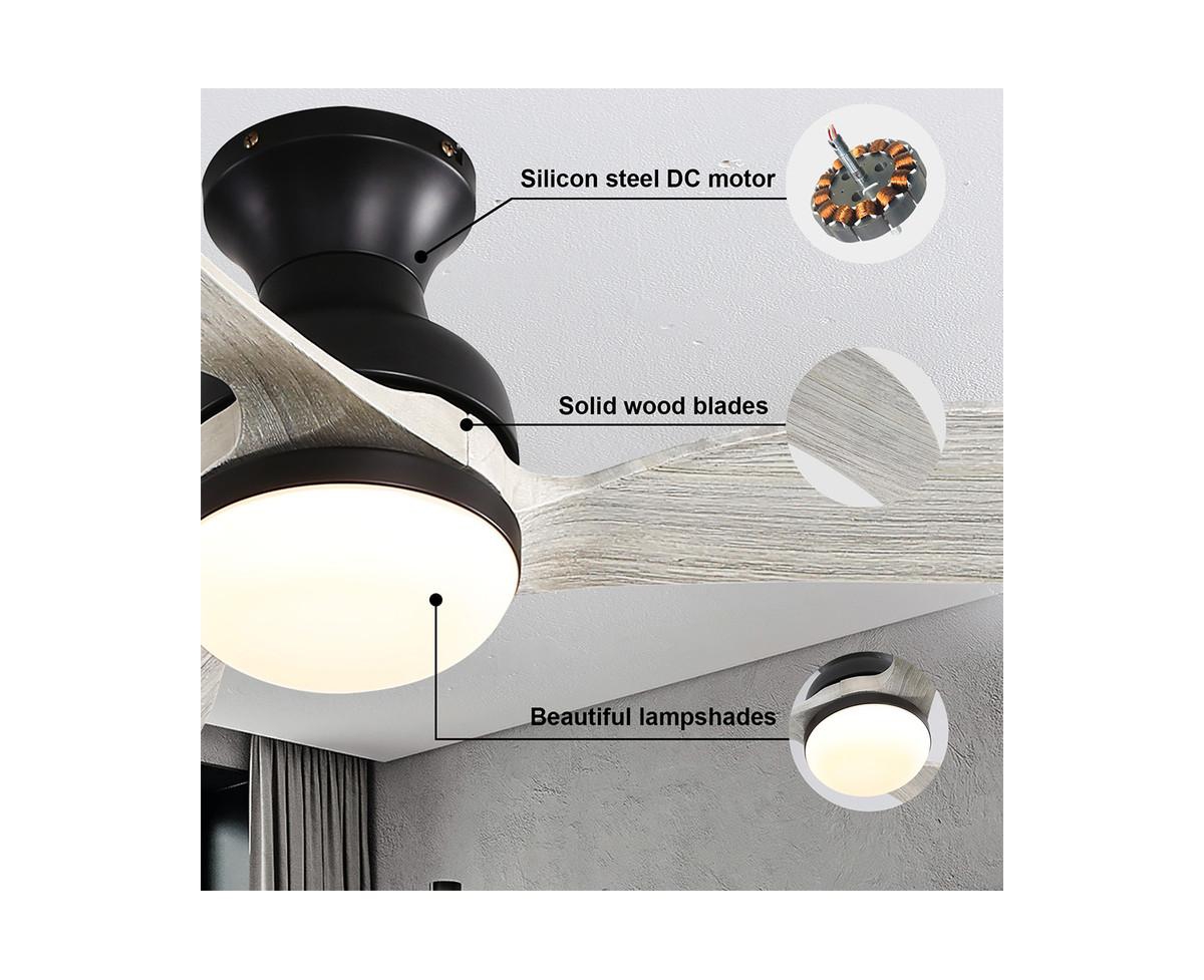 Sofucor 52-inch Modern Classic Black 3-Blade Flush Mount with Intelligent Remote Control and Light