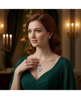 Celtic Knot Irish Friendship Pendant Necklace & Trinity Infinity Knot Stud Earrings Set – Oxidized Sterling Silver