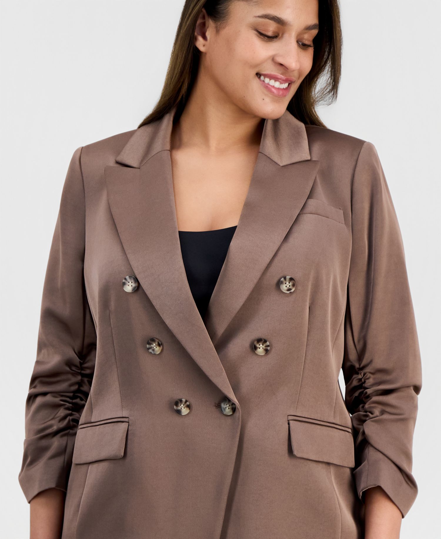 ASL Plus Size Faux-Double-Breasted Satin Blazer
