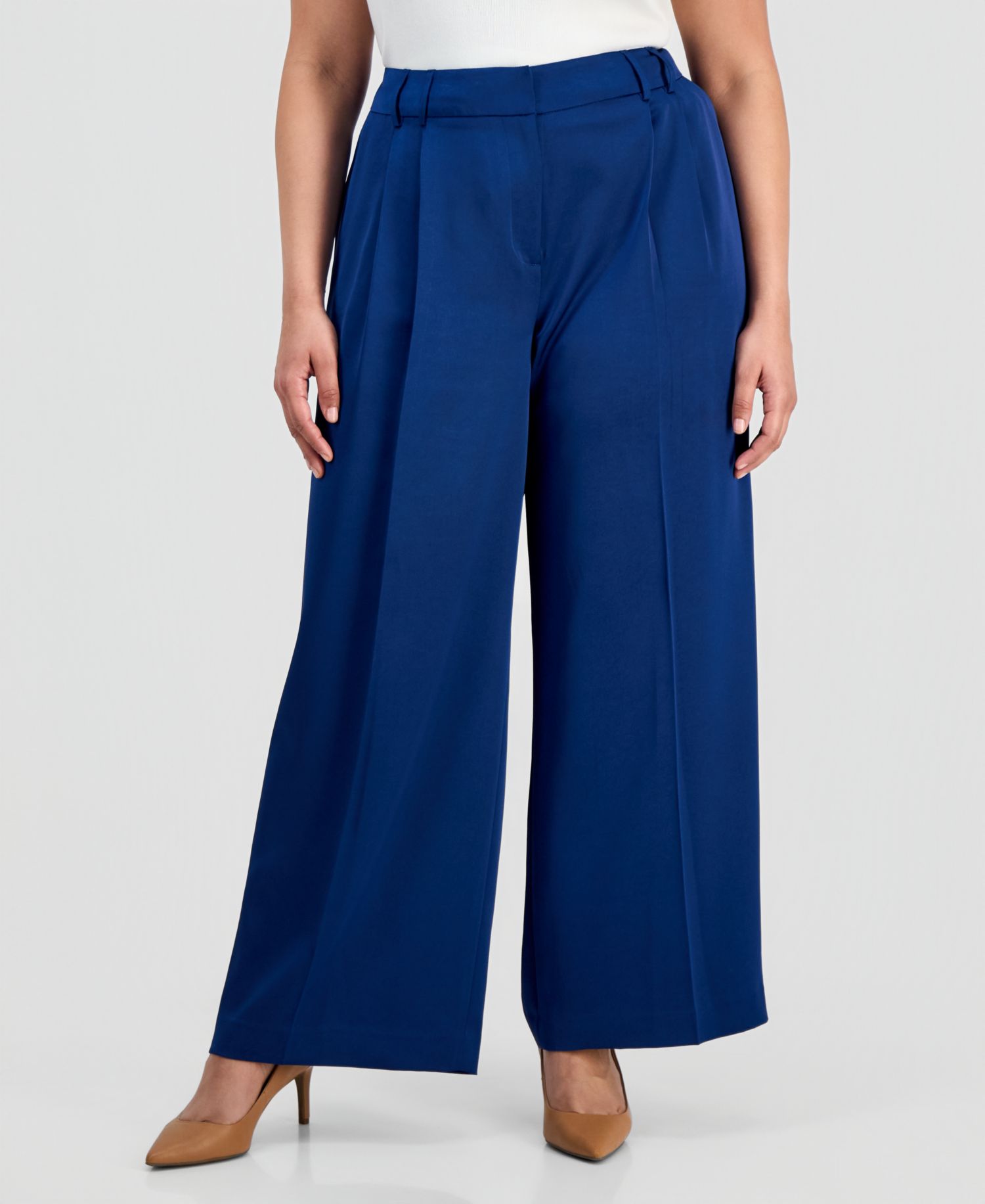 ASL Plus Size Pleat-Front Wide-Leg Satin Pants