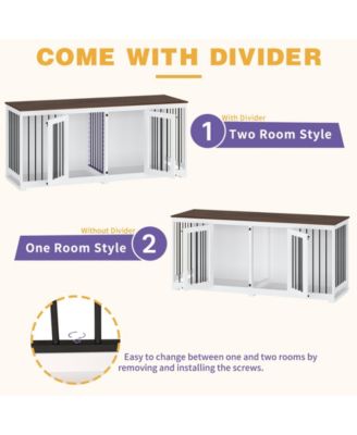 71 Inch Dog Crate Furniture, Heavy-Duty Wooden Dog Kennel with Trays and Divider for Large Medium Dogs