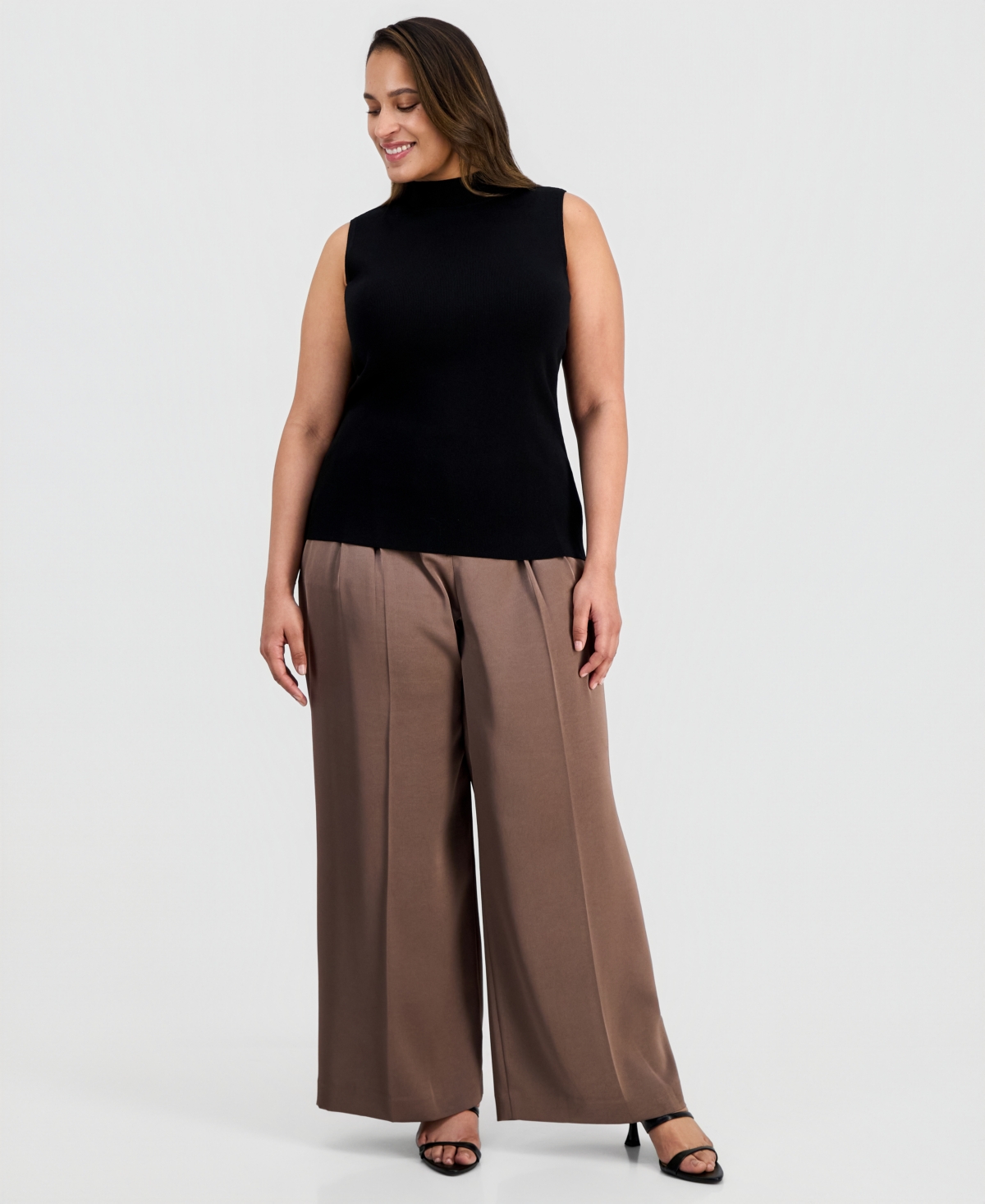 Tahari Asl Plus Mock-Neck Sleeveless Sweater