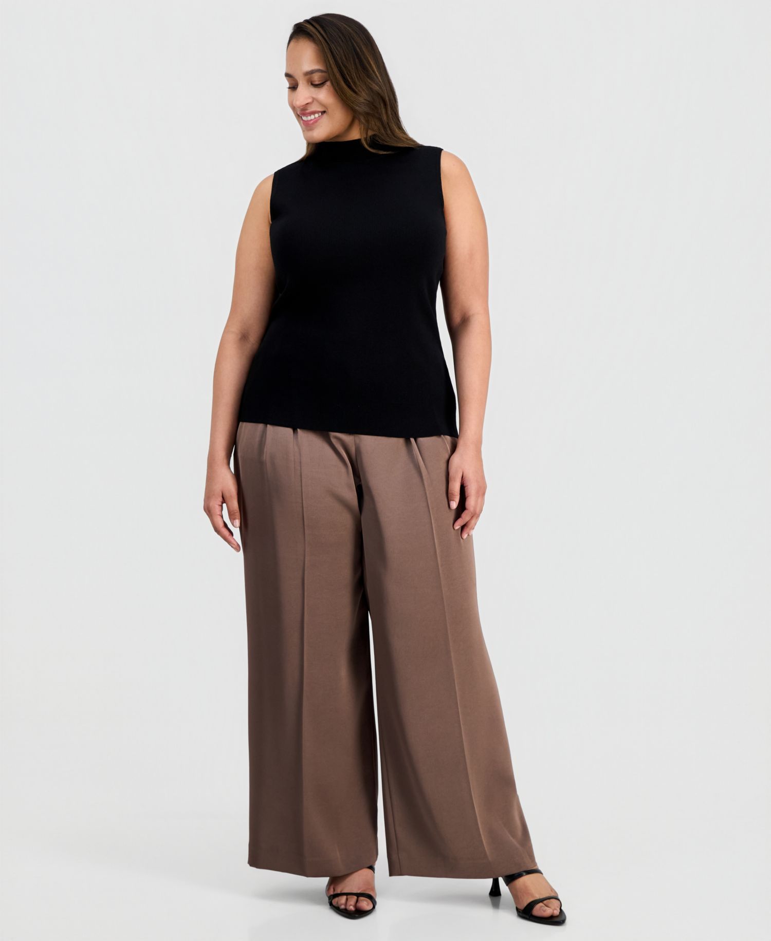 ASL Plus Size Mock-Neck Sleeveless Sweater