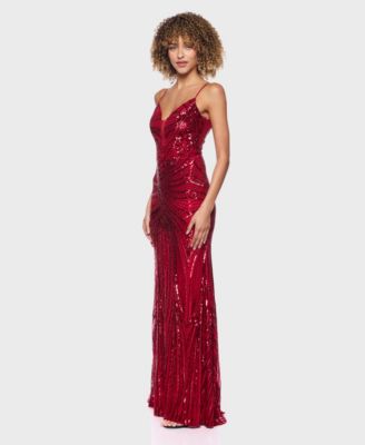 Juniors' V-Neck Sequined Gown
