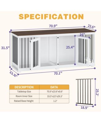 71 Inch Dog Crate Furniture, Heavy-Duty Wooden Dog Kennel with Trays and Divider for Large Medium Dogs