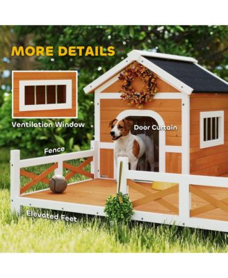 Outdoor Dog House, Wooden Dog House with Large Porch