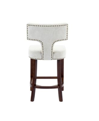 Set of 2 Mid-Century Counter Stools with Curved Back and Upholstered Seat