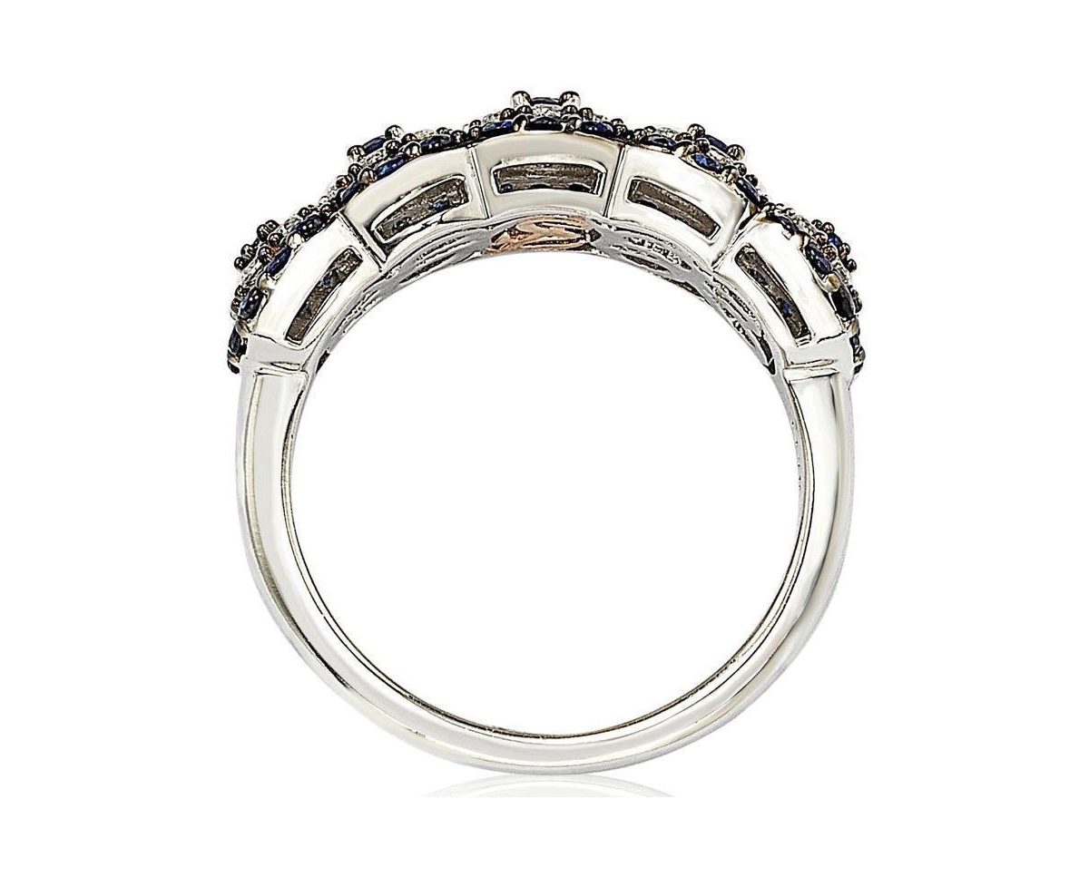 Suzy Levian Sterling Silver Sapphire 5 Stone Halo Anniversary Band Ring