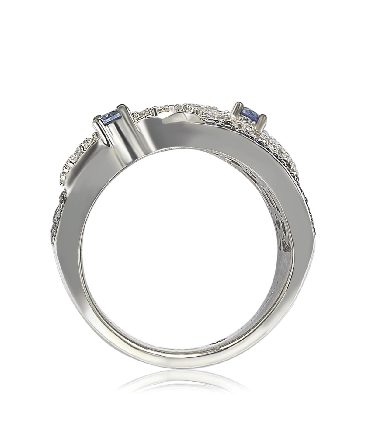 Suzy Levian Sterling Silver Sapphire & Created White Sapphire Floral Ring