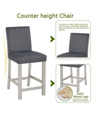 5-Piece Silver Grey Counter Height Crystal Accent Dining Set with Square Wood Table and 4 Upholstered Chairs