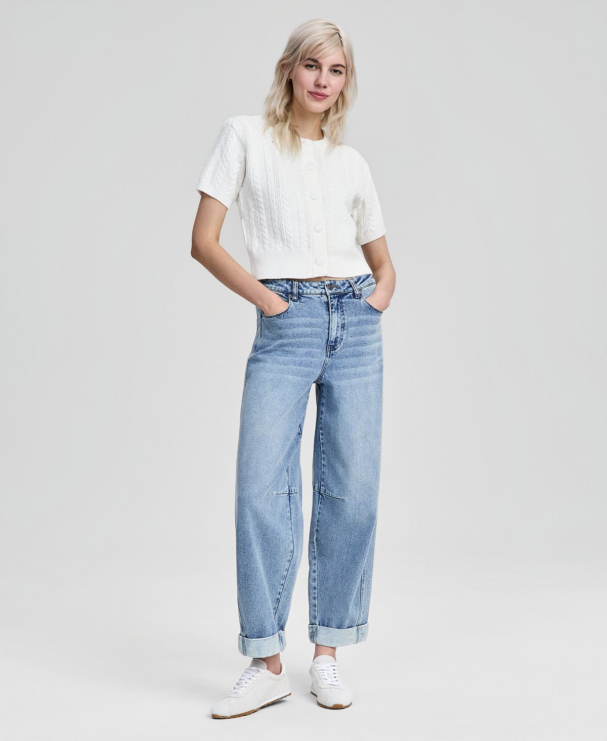 And Now This Women's Cuffed Barrel-Leg Jeans, Macy's Exclusive view 1 — MAYCSS fashion products