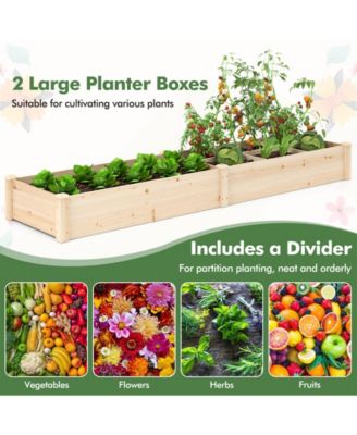 Wooden Raised Open-Ended Base Garden Bed with 2 Planter Box Dividers