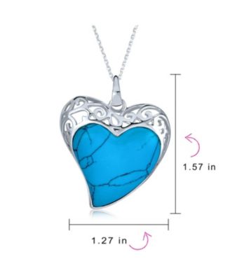 Filigree Turquoise Heart Necklace and Stud Earrings Jewelry Set Sterling Silver