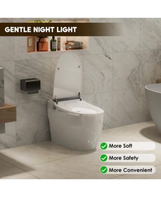 Heated Smart Bathroom Fixture Seat With Soft-Close Cover, Night Light, Foot Sensor Flush, Power Outage Flush