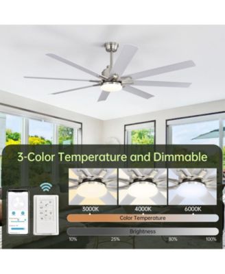 52-inch Modern Exquisite Sand Nickel 8-Blade Ceiling Fans with Adjustable Led Lights and Intelligent Remote Control.