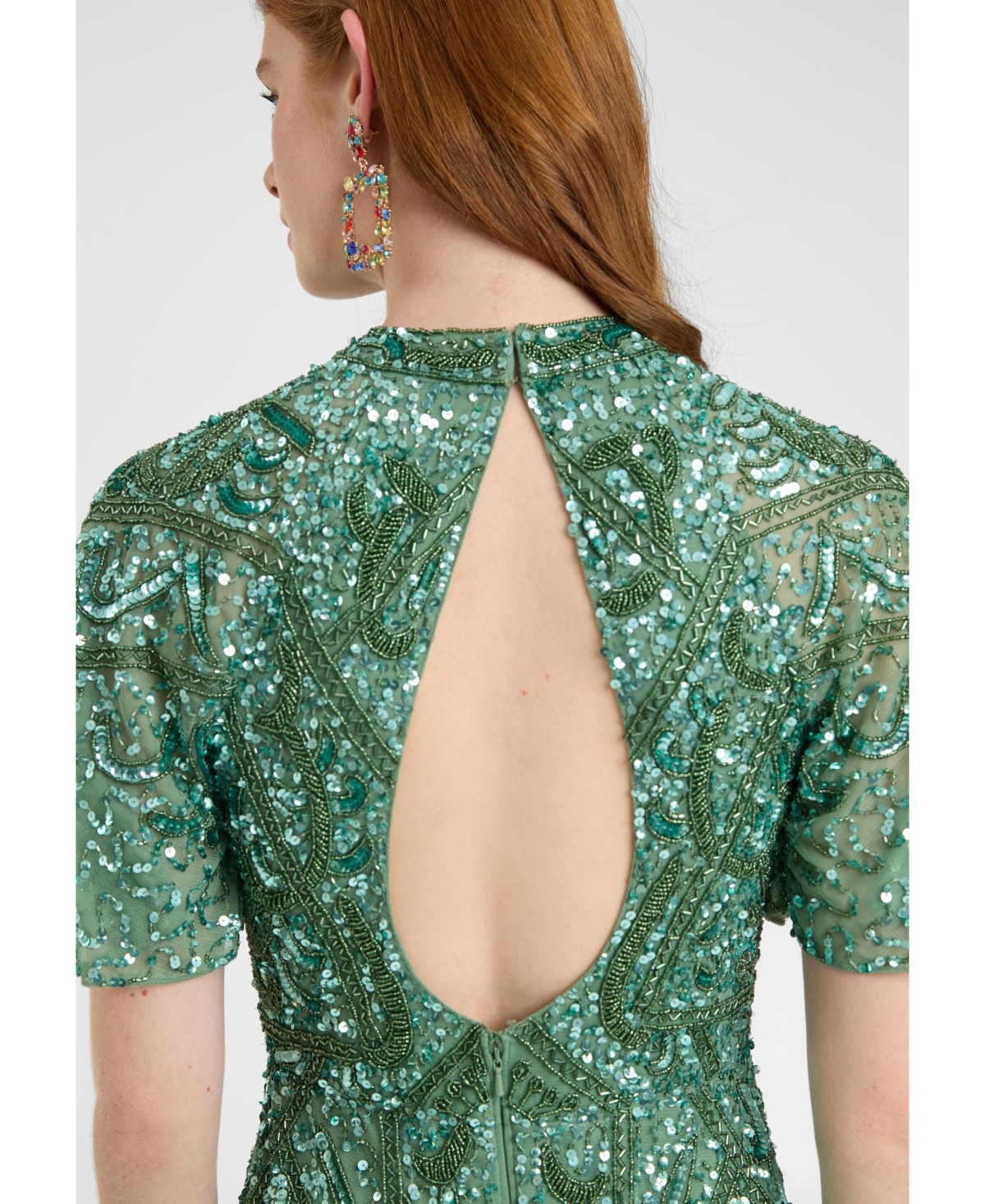 Beauut Women's Embellished Sequin Beaded With Short Flutter Sleeves Maxi Dress