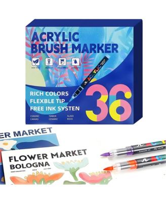 36 Colors Acrylic Paint Markers, with Soft Brush Tip， Waterproof and No Bleed for Fabric, Egg, Rock Painting and DIY Crafts Art Supplies