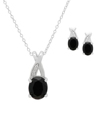 2-Pc. Black Onyx & Lab-Grown White Sapphire Necklace & Earrings Set (4.58 ct. t.w.) in Sterling Silver