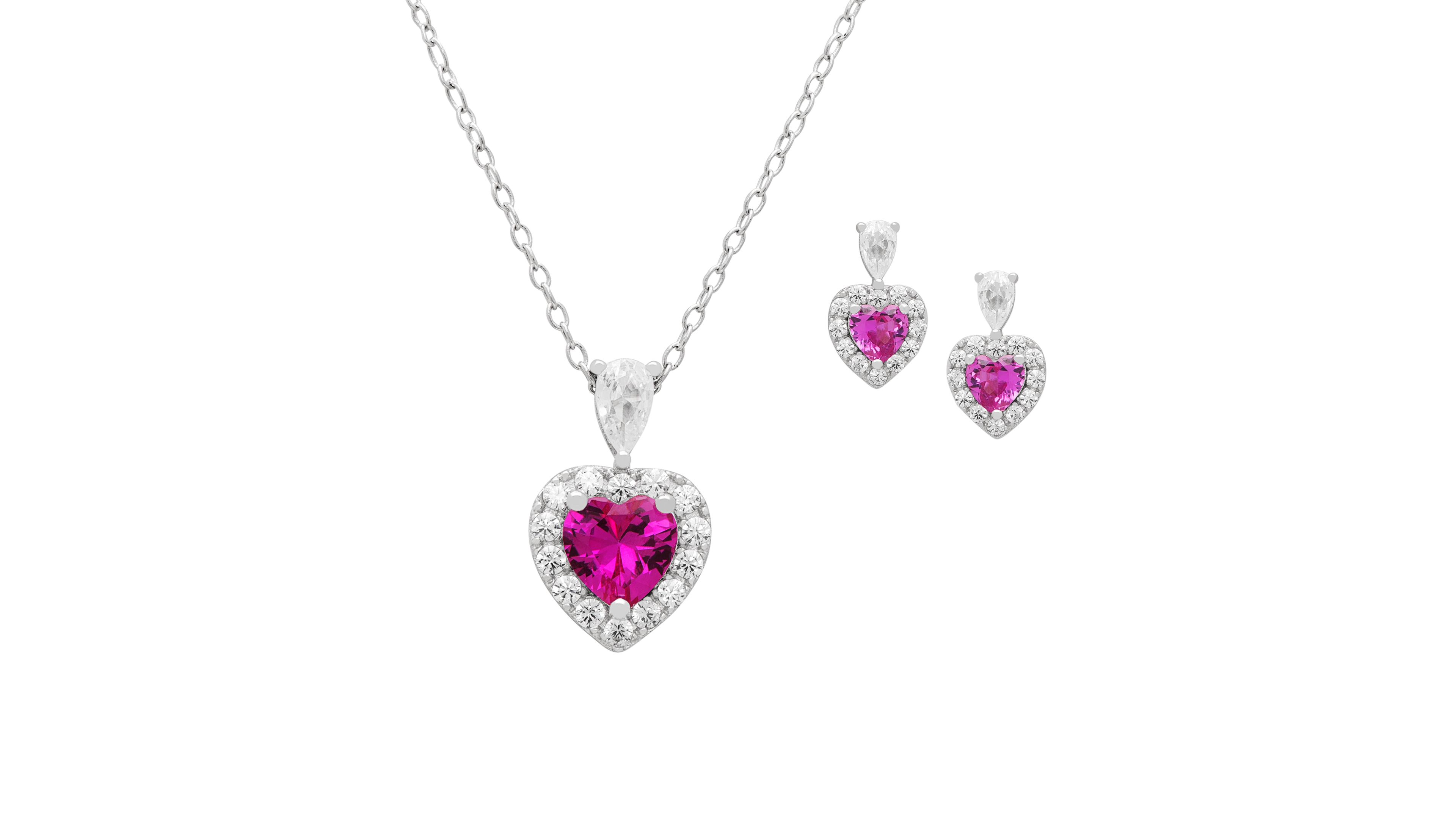 Macy's 2-Pc. Lab-Grown Pink (3.1 ct. t.w.) & White Sapphire (0.40 ct. t.w.) Pendant Necklace & Earrings Set in Sterling Silver
