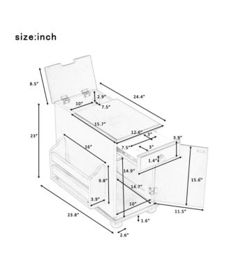 U-Can Vintage Flip Top End Table with USB Ports Multifunctional Drawer and Bookshelf