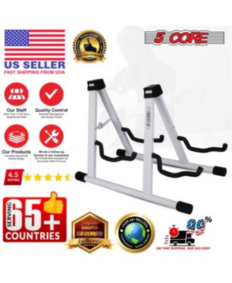Double Guitar Stand Floor Adjustable A Frame Folding Acoustic Electric Guitars Holder Stands GSS 2N1 WH