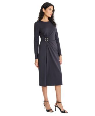 Women's Ring Detailed Long-Sleeve Midi Dress