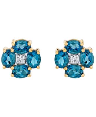 Macy's - Blue Topaz (2 ct. t.w.) & Diamond Accent Stud Earrings in 14K Yellow Gold