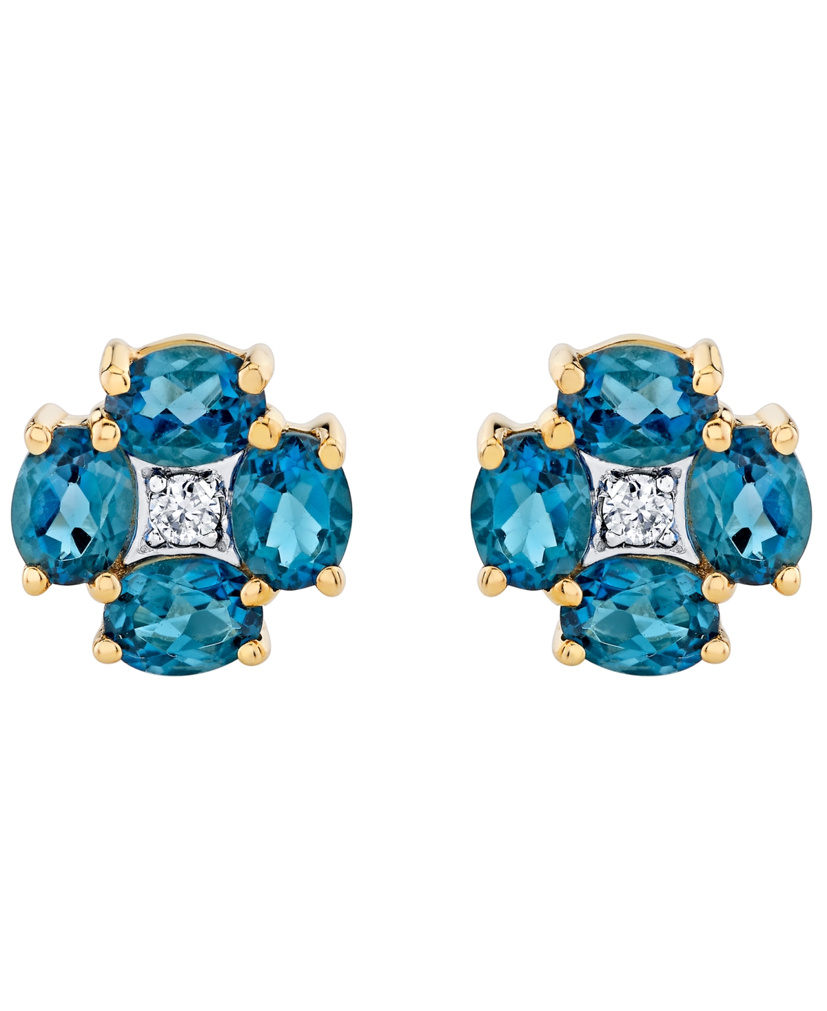 Macy's Blue Topaz (2 Ct. T.w.) & Diamond Accent Stud Earrings In 14k Yellow Gold