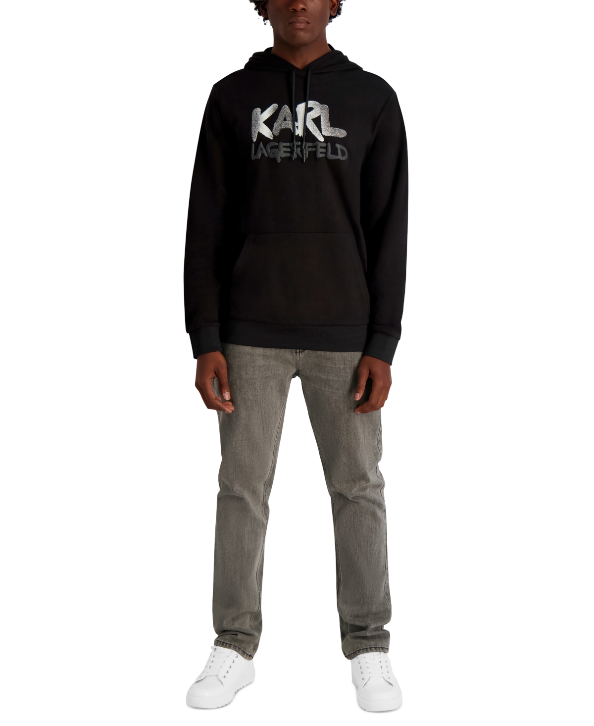 Karl Lagerfeld Men's French Terry Graffiti Texture Hoodie In Black