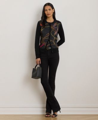 Petite Belting-Print Long-Sleeve Cardigan Sweater