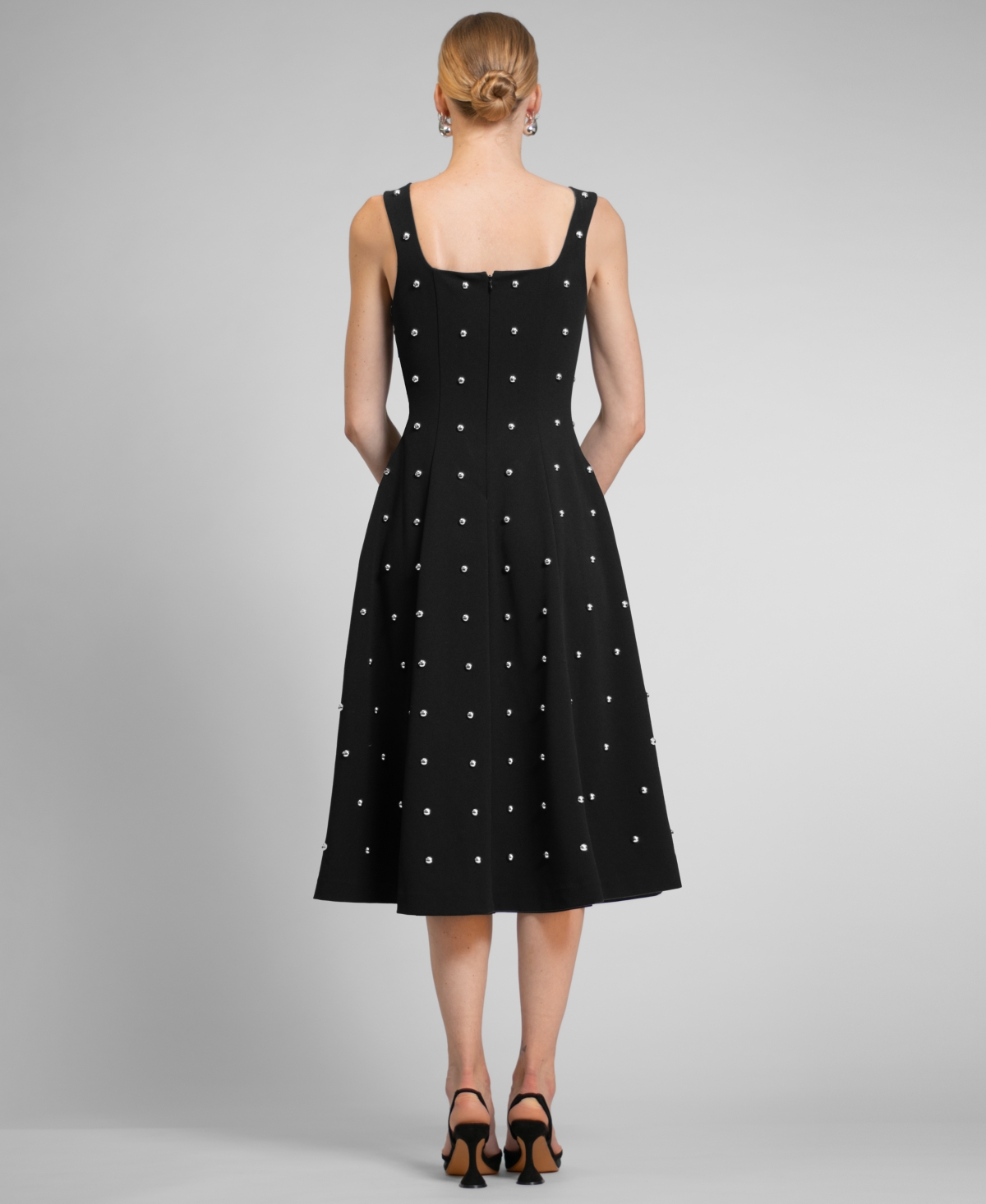 Rachel Roy Women's Zahra Nailhead Trim Square Neck Midi Dress