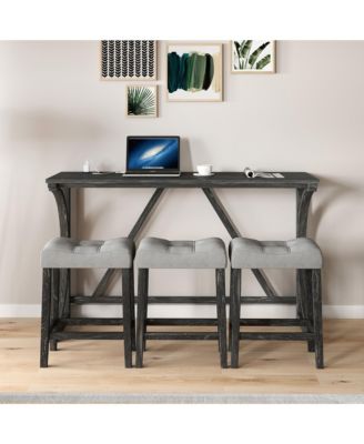 Industrial 4-Piece Bar Table Set with Power Outlet and Chairs