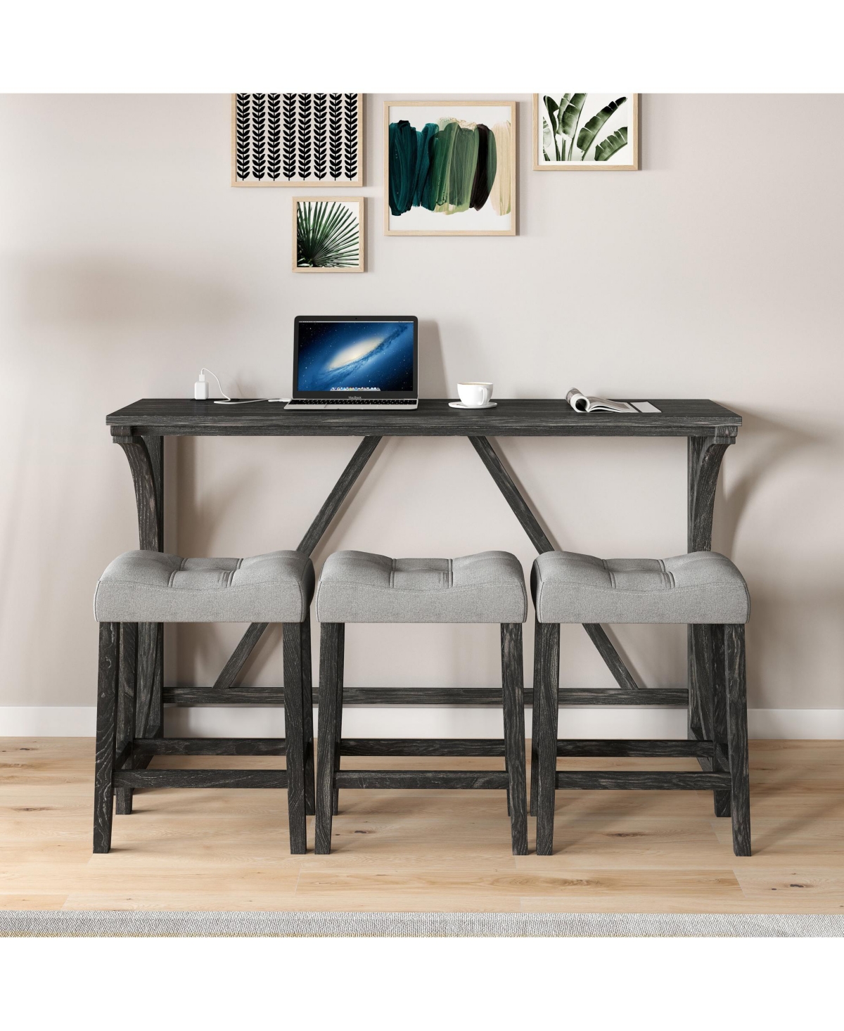 Casainc Industrial 4-Piece Bar Table Set with Power Outlet and Chairs