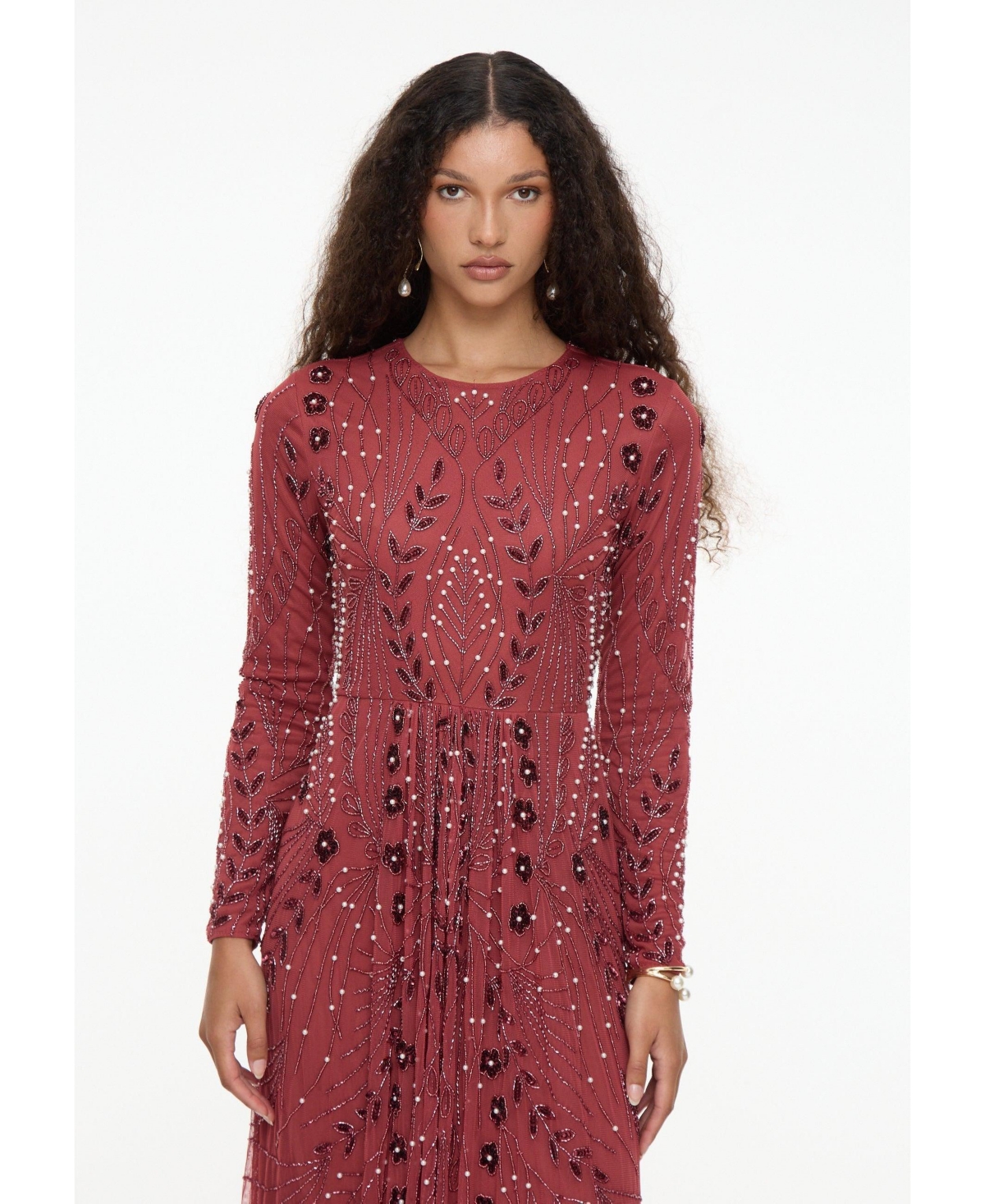 Maryisa Women's Modest Embellished Sequin Beaded Dress Maxi With Designer Bottom