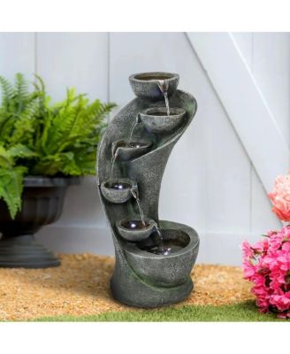 23.6" Outdoor Water Fountain with LED Lights - 6-Tier Cascading Bowl Fountain, Curved Design Indoor/Outdoor Waterfall Feature for Garden