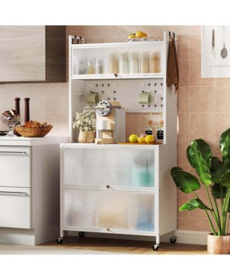 5 Tier Kitchen Bakers Rack Flip Door Cabinets Pegboard & Hooks
