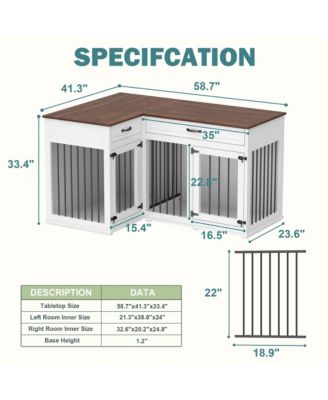 Corner Dog Crate Furniture with 2 Drawers, Space-Saving Dog Kennel Cage