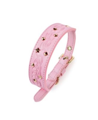 Blueberry Pet Silver-Powered Freshness Microfiber Suede Dog Collar – Embossed Classic Pattern with Bronze Studs