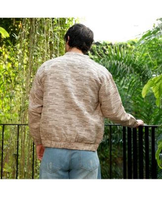Men's Khaki Brown Lined-Jacquard Bomber Jacket