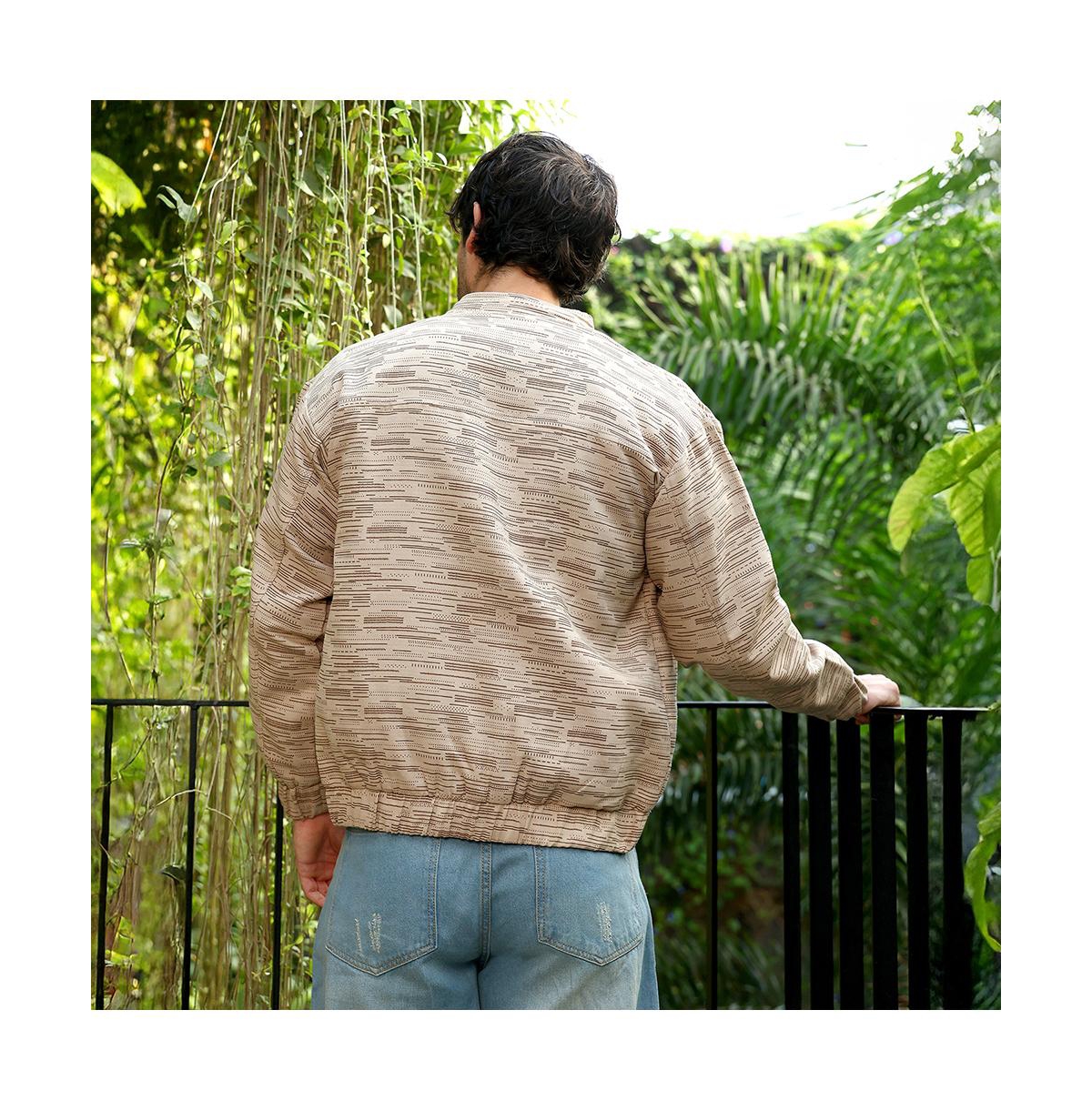 Campus Sutra Men's Khaki Brown Lined-Jacquard Bomber Jacket